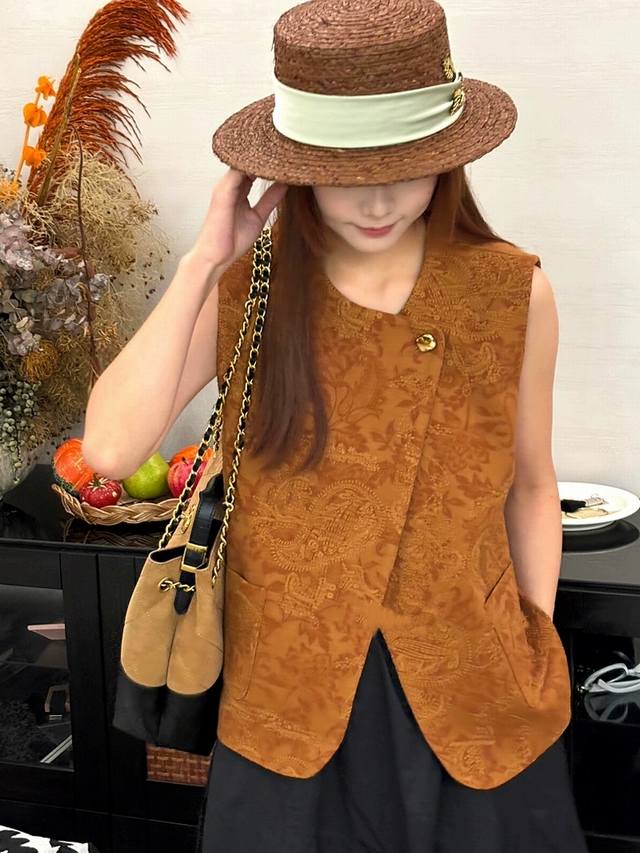 Hot item new blue a few days later New Chinese retro jacquard linen vest Casual