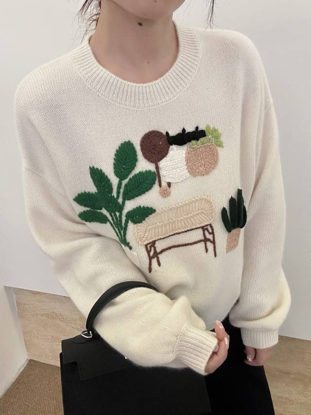 New pure cashmere round neck crochet long sleeve One size