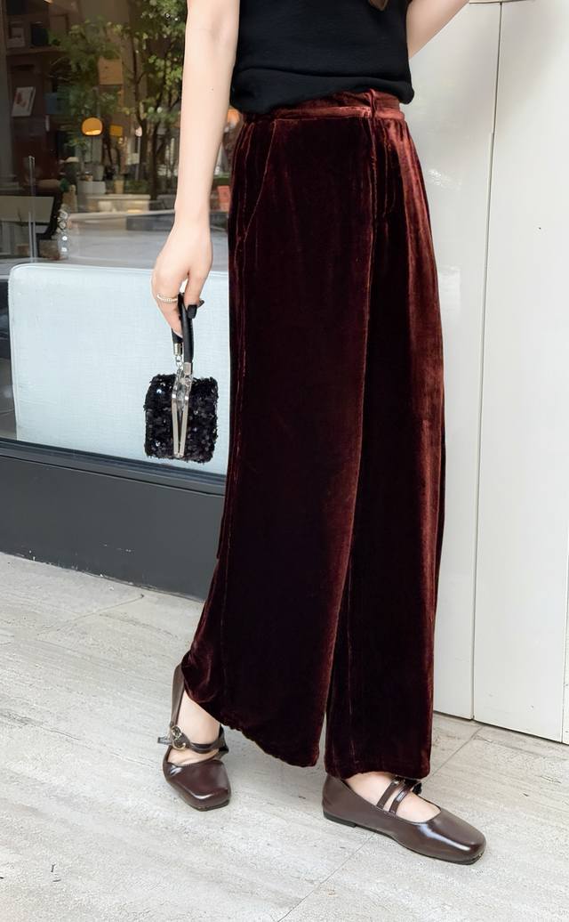 New fashion style, age-reducing elastic waist, mulberry velvet, loose wide-leg
