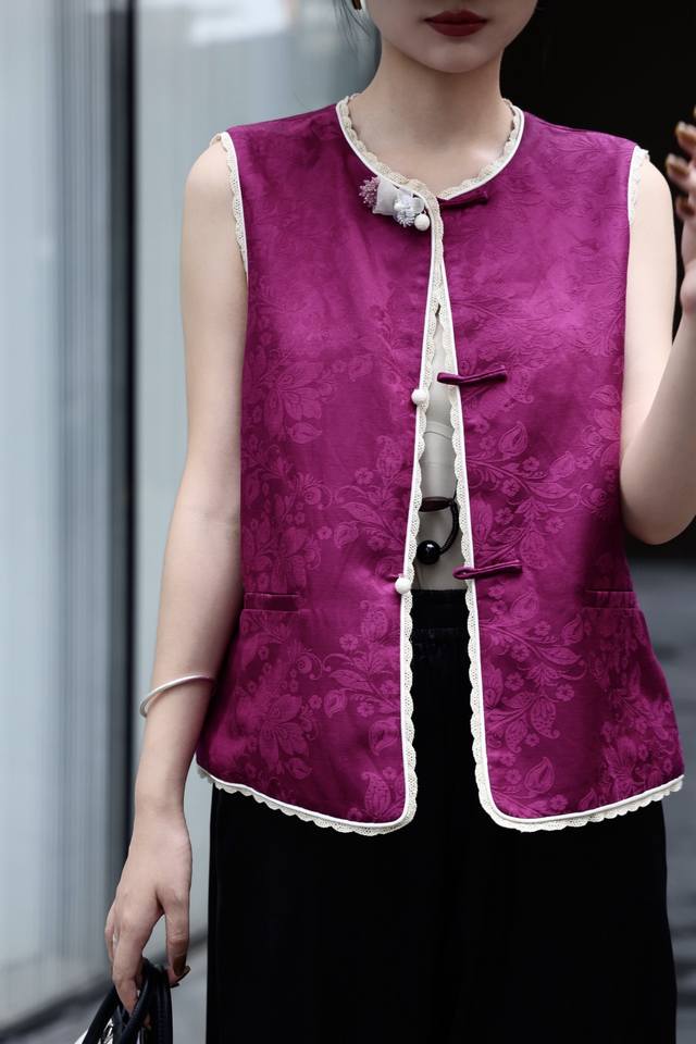 New silk and linen jacquard vest 2 colors 4 sizes