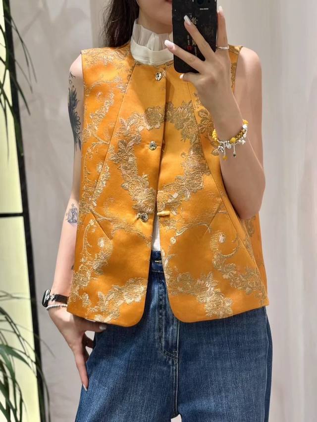 New style brocade jacquard new Chinese style vest picture color S one Xxl