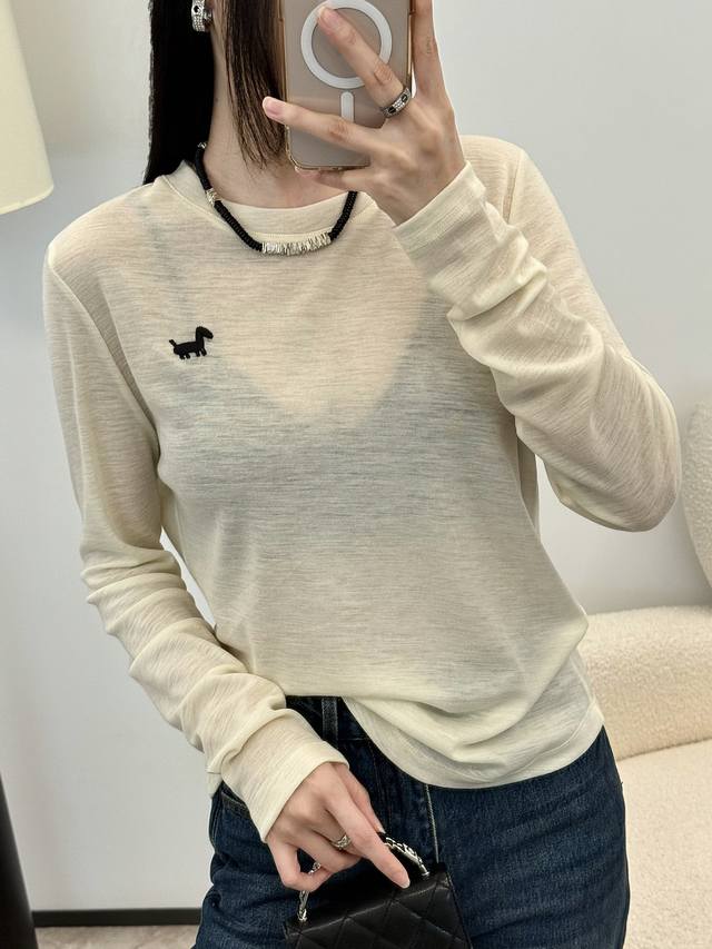 New arrival wool knitted round neck embroidered lamb long sleeve bottoming shir