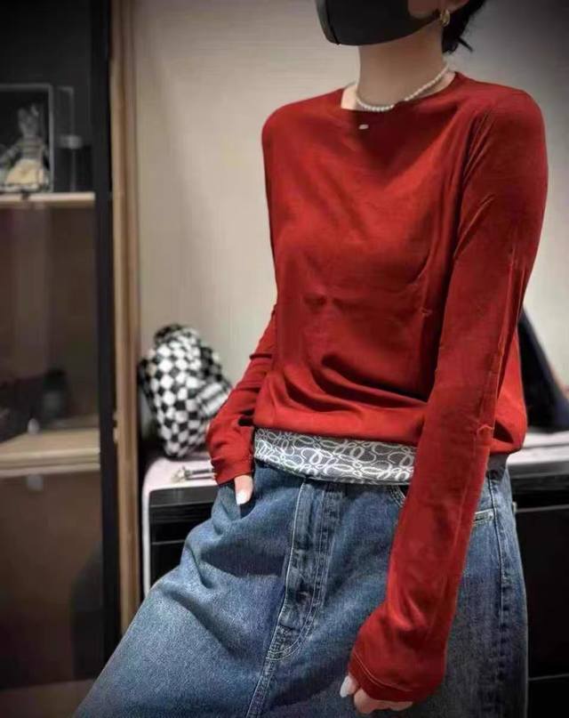 New arrival Silk Ribbed Crewneck Knitted Bottoming Shirt Black, White, Gray, Pu