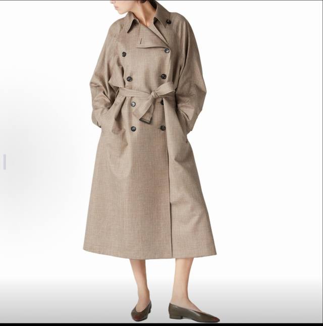 Loro Piana flared button back slit adjustable belt mid-length trench coat light