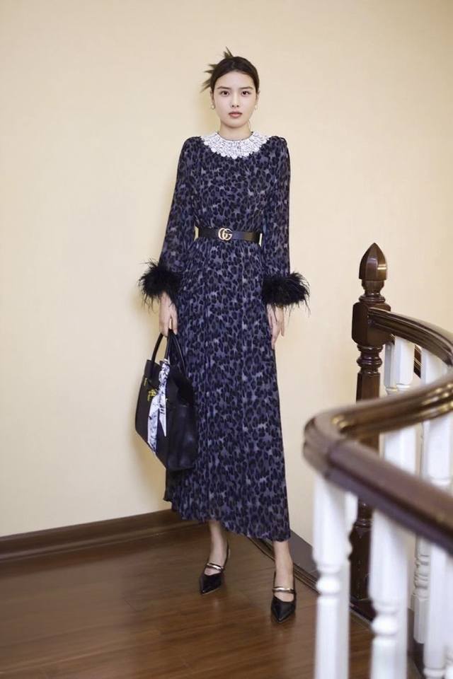 2025Aw Classic Beaded Leopard Print Dress Color: Gray/Coffee Sizes: M-L, Xl-Xxl-
