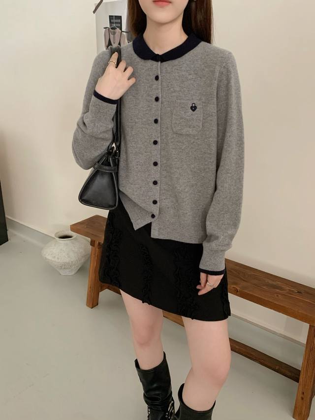 New fur collar color matching single pocket long sleeve