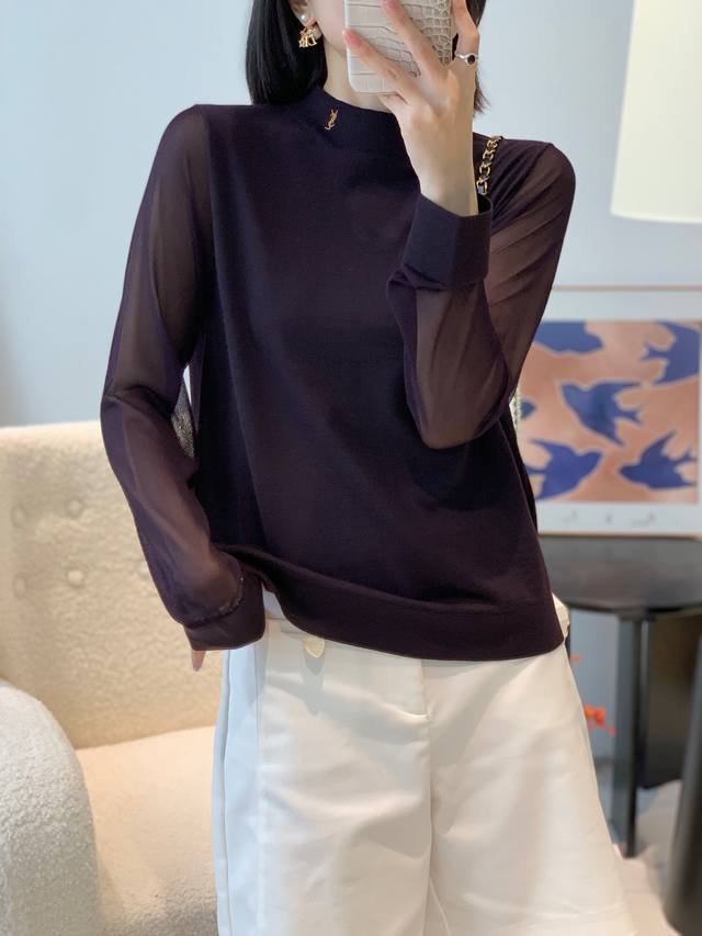 New 60s 100% ultra-fine Merino wool half-high collar silk sleeve bottoming shir
