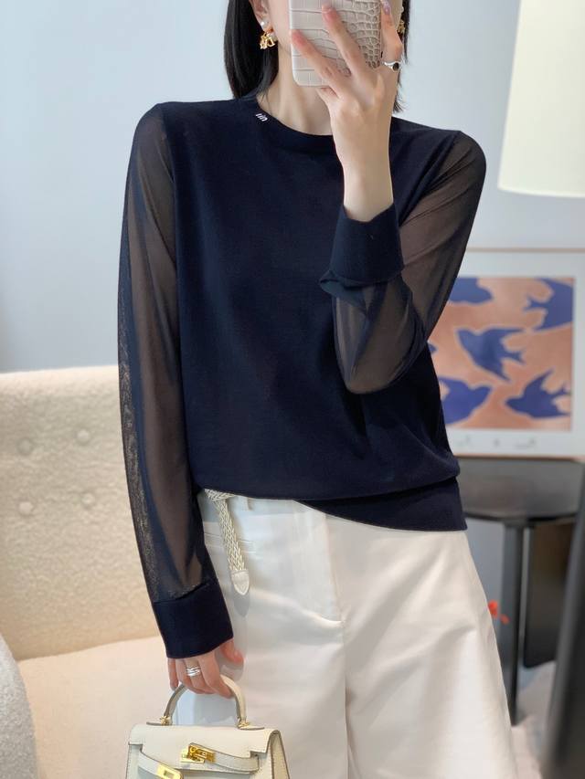 New 60s 100% superfine merino wool round neck silk sleeve bottoming shirt Size: