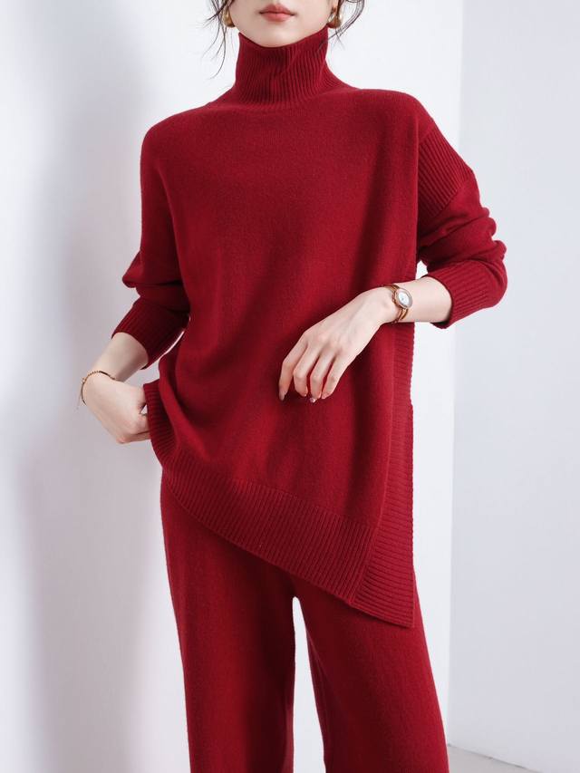 New irregular suit high collar knitted sweater full