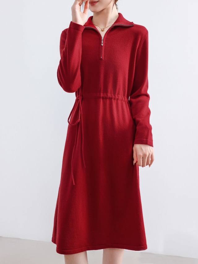 New lapel long waist dress loose full