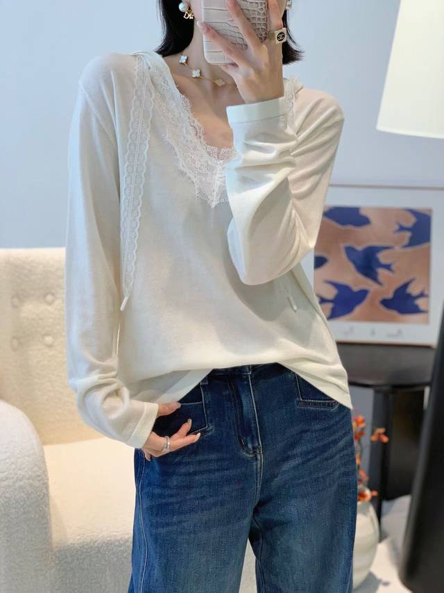 Super good-looking and stylish solid color lace stitching hooded sweater high-en