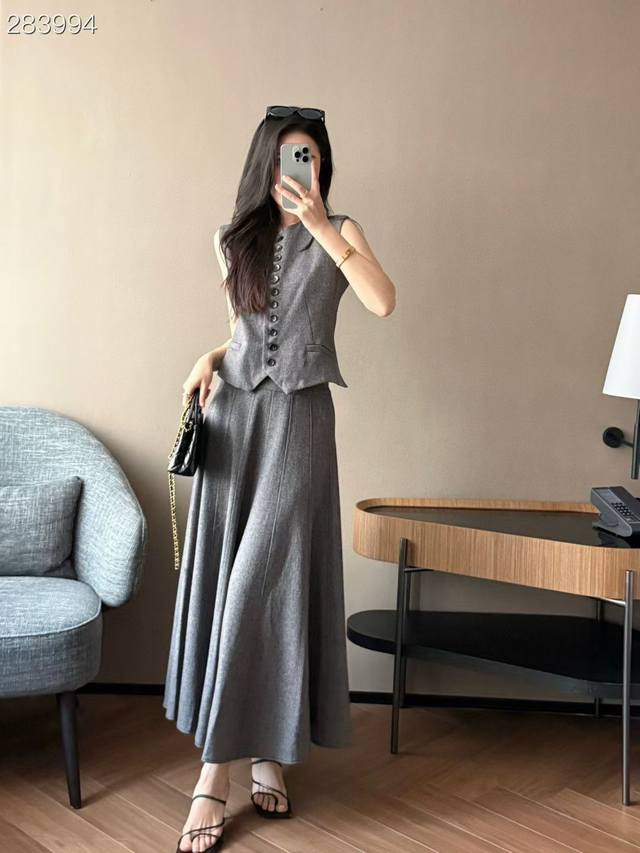 2025 autumn new high-end elegant fashion slim vest top skirt temperament commute