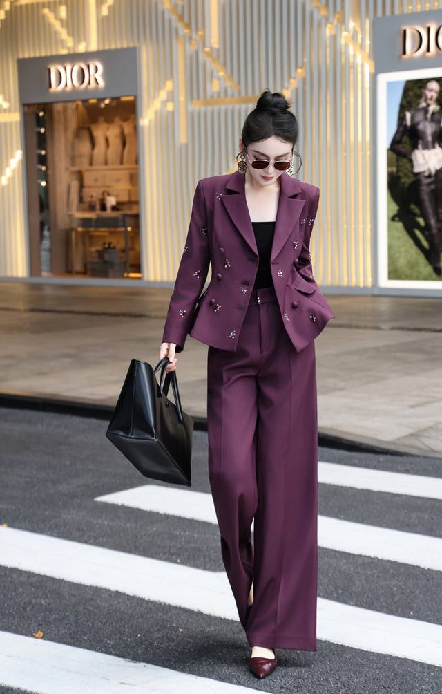 French heavy embroidery waist drawstring temperament straight pants suit fashio