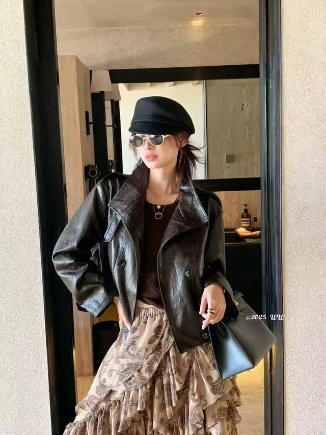 High-end retro short leather jacket, full of big-name texture and unique style!