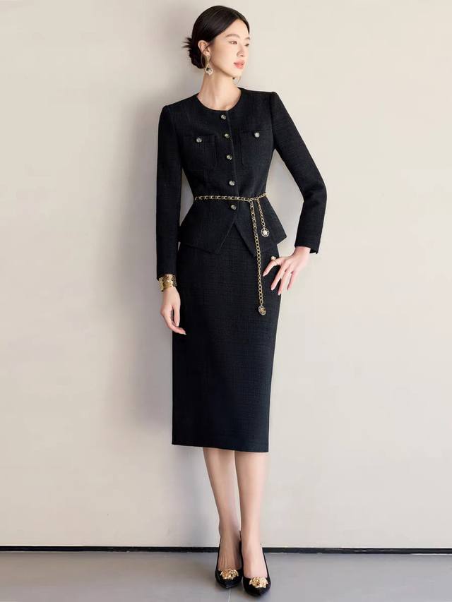 Lightly mature customized temperament elegant slim suit, with chain belt Smlxl