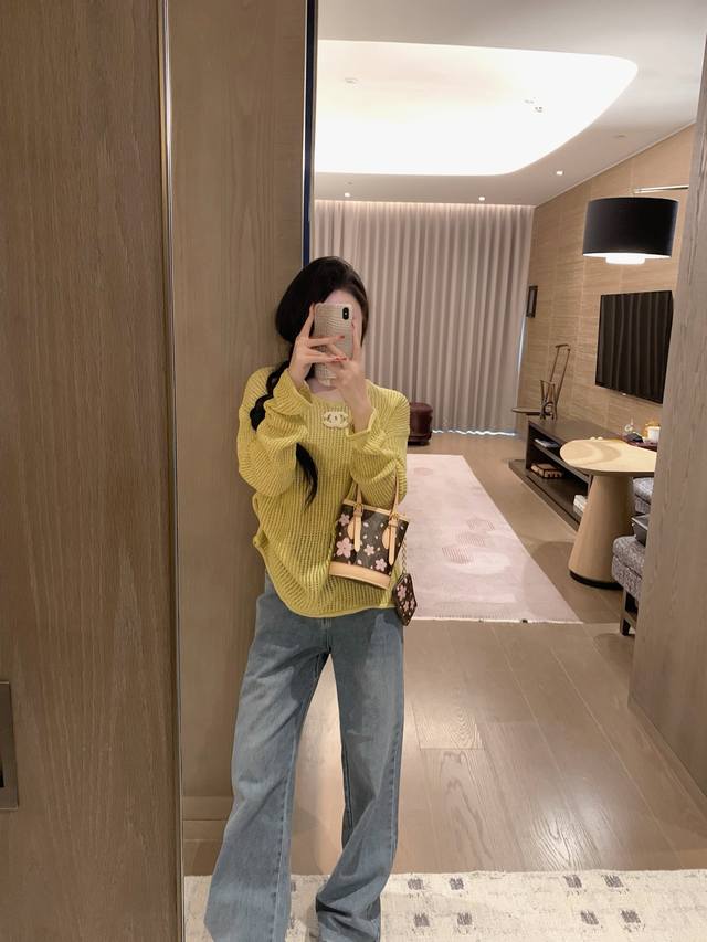 Chane* Xiaoxiang custom yarn hand-woven double C knitted loose sweater Sml