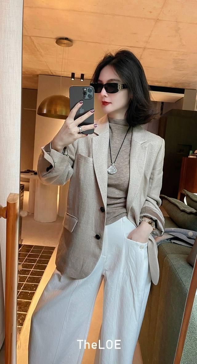 Hot item re-ordered! Heavy linen gold French casual old money single-breasted ve