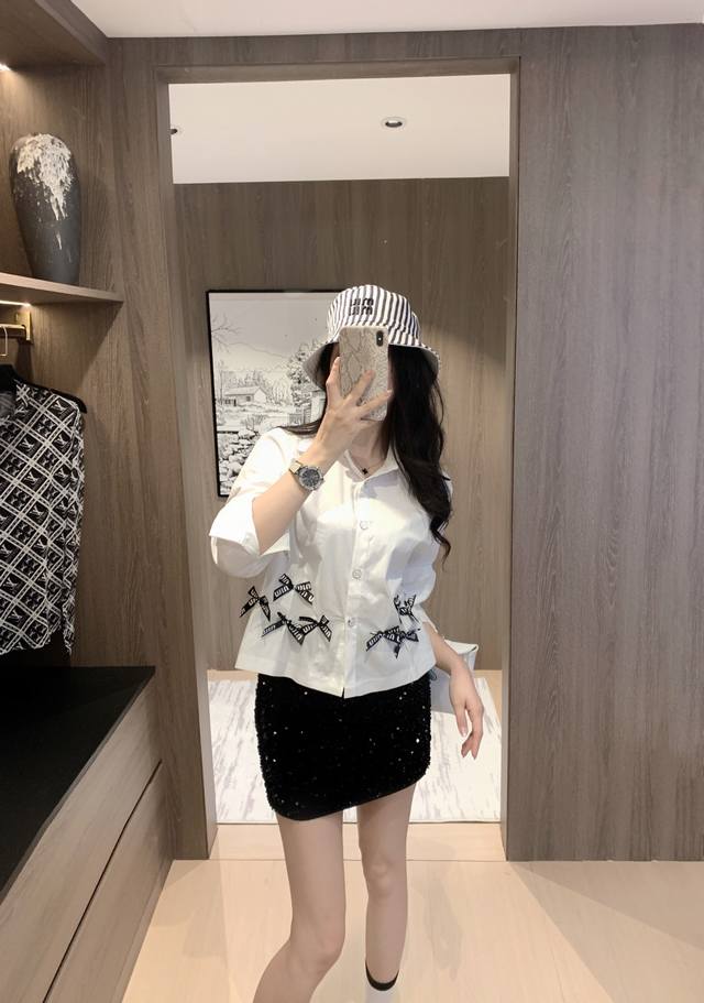 25Ss early autumn new Miumi* bow shirt ~ exclusive design, personalized sleeve d