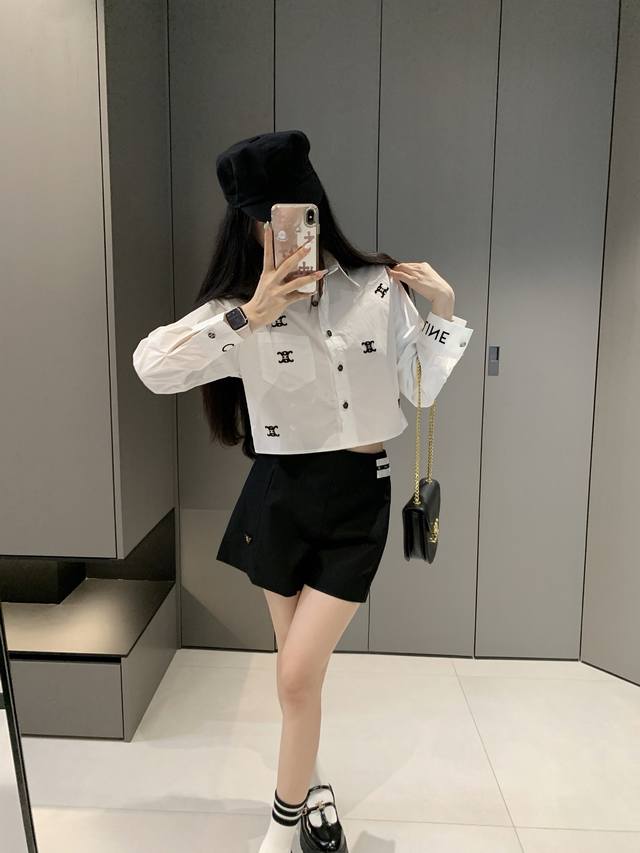 25Ss new Celin* letter shirt ~ exclusive design, one set, high-quality three-dim