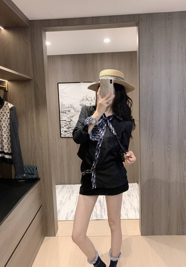 25Ss Early Autumn New Dio* Monogram Splicing Shirt ~ Exclusive design, monogram