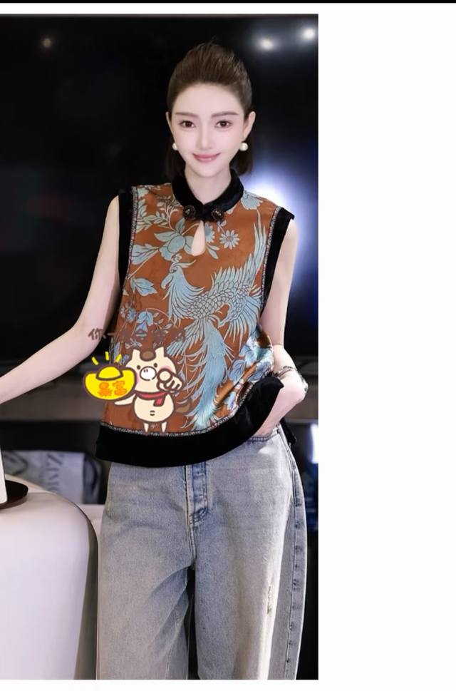 Hot sale~Highly recommended, old money style old satin silk printed top, retro b