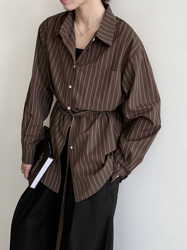 Korean commuting temperament texture striped casual shirt female autumn new ret