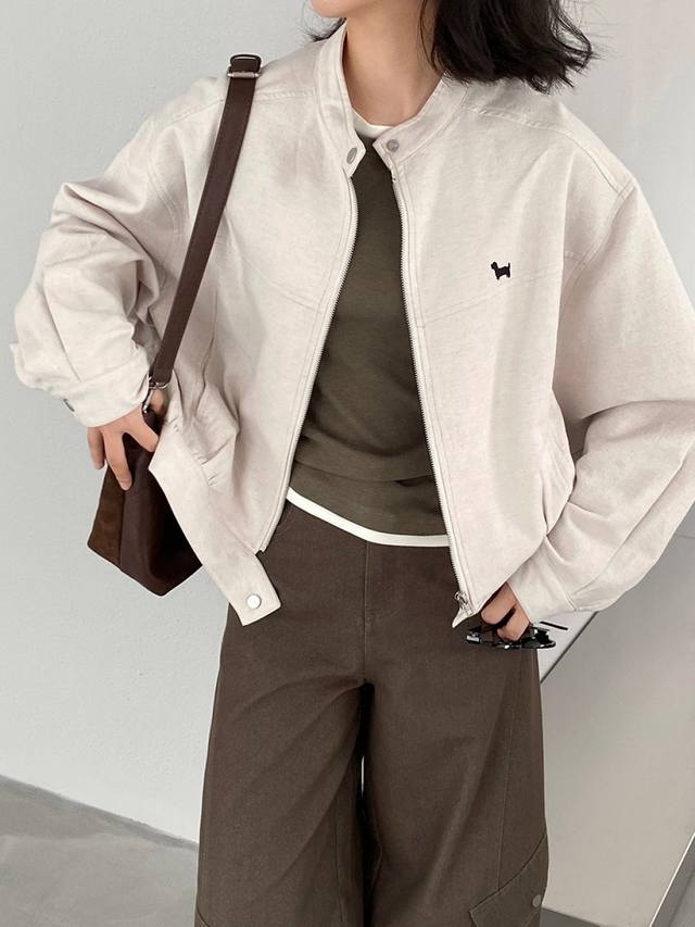 Korean workwear style old money puppy embroidered short coat female 25 autumn w