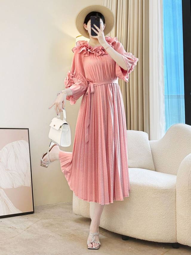 Miyake pleated pink long skirt new autumn large size age-reducing skirt coverin