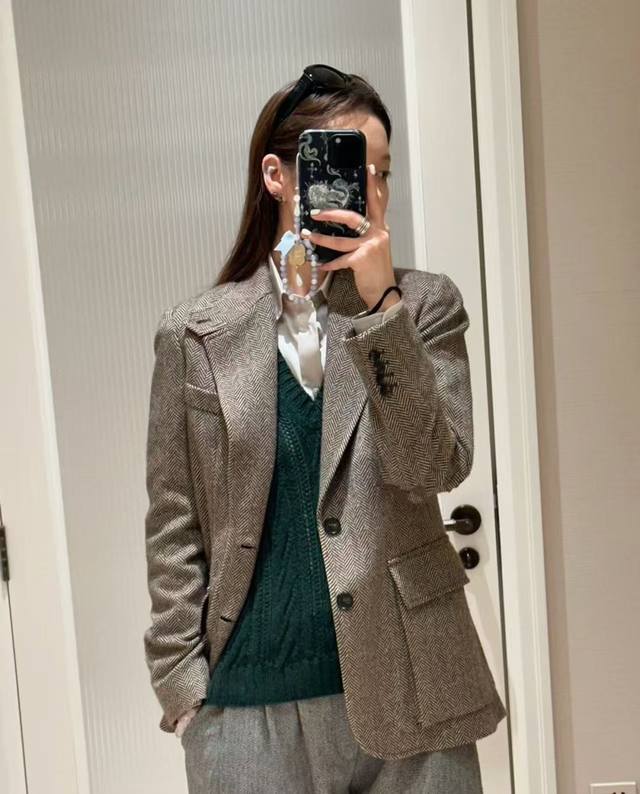Heavyweight brand wool herringbone coat! High quality! New old money style coffe