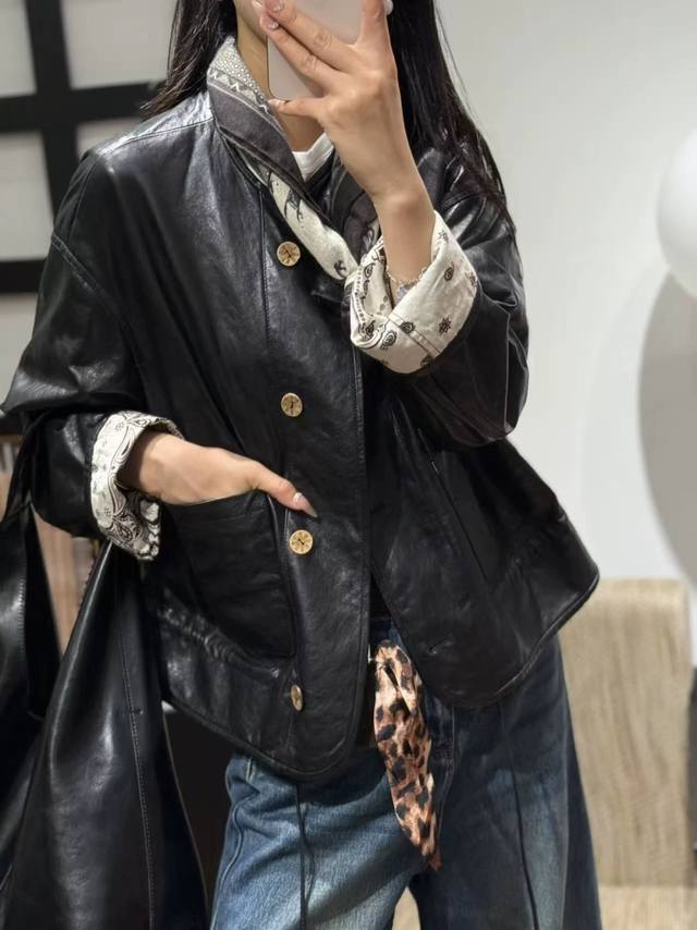 Heavy-duty double-sided 2-color leather jacket! High quality! High-end 2025 ear