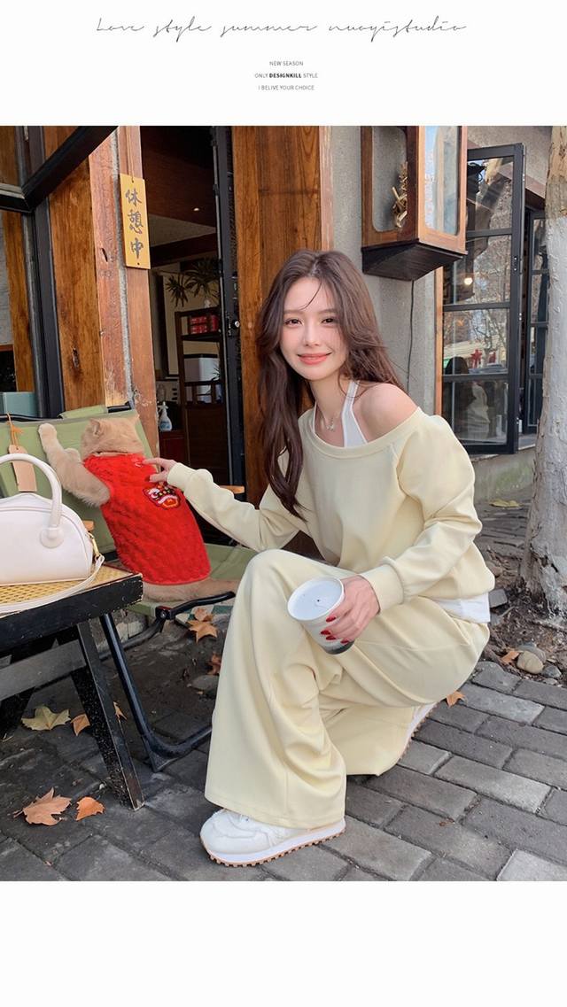 2025 Spring and Autumn Internet celebrity long-sleeved pants suit cotton letter