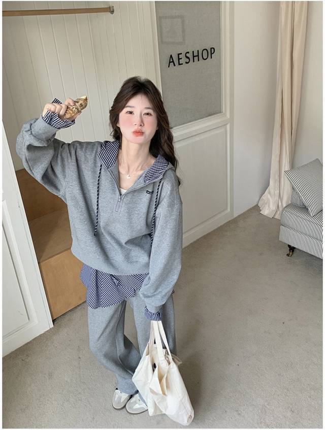 2025 Spring and Autumn Internet celebrity long-sleeved pants suit cotton letter