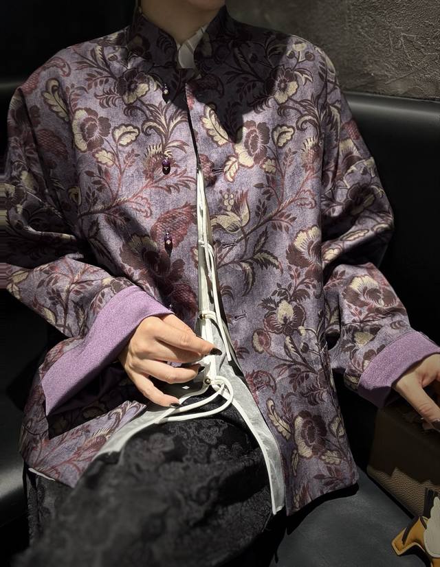 Rayon, silk and wool blended, potato-like, Xiangyun yarn purple printed jacket w