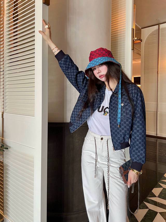 G jacket denim double G jacquard fabric thread stitching design high quality sin