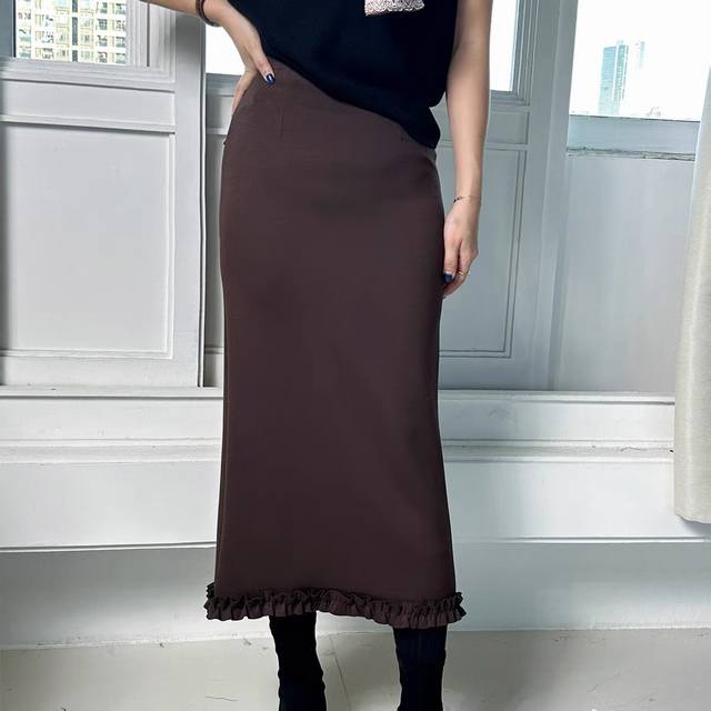New arrival wool twill ruffle skirt brown, black 2 colors S to Xxl 5 size