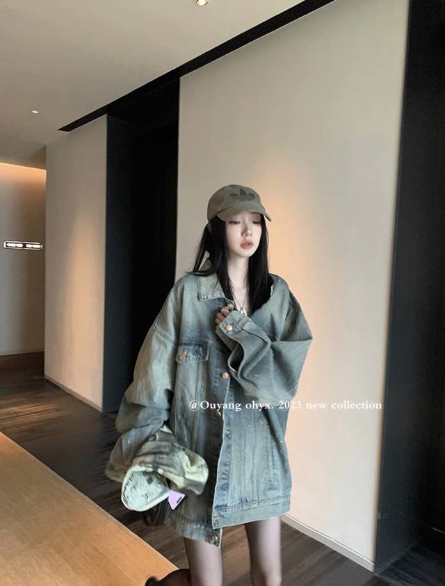 American retro denim jacket, loose casual jacket, top design, niche casual shoul