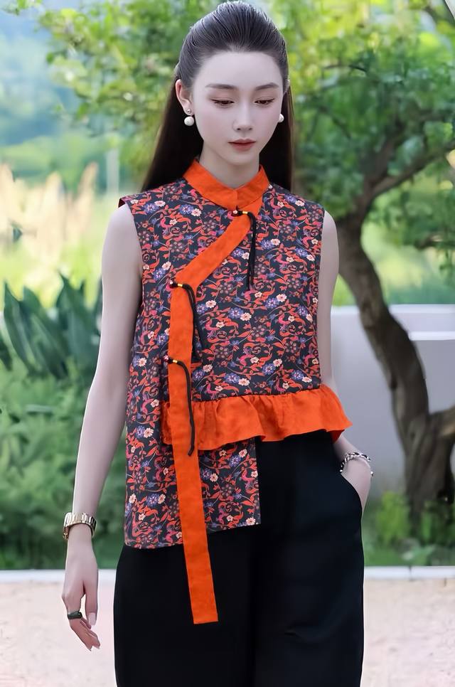 Hot item coming soon. Chinese style high-end irregular vest with oblique collar