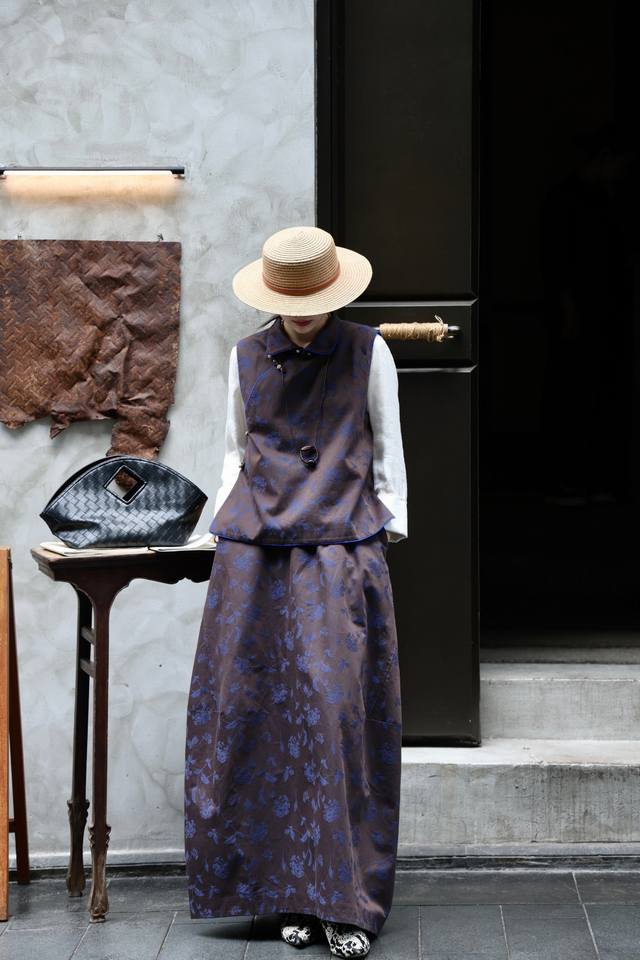 Vest Skirt New Arrivals Lapel Side Button Retro Chinese Style Jacquard Linen Ve