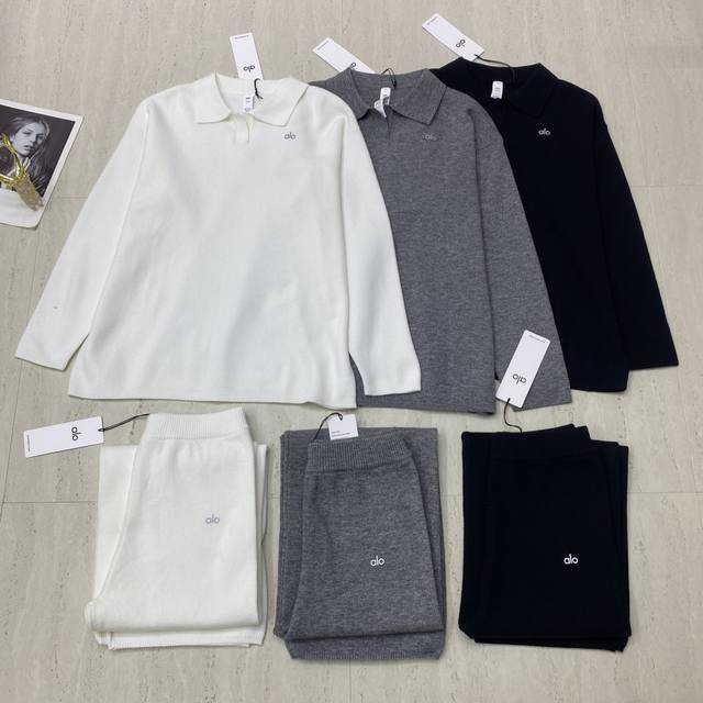 2025 New Product Actual Photos Alo's new lapel simple letter print sweater set;