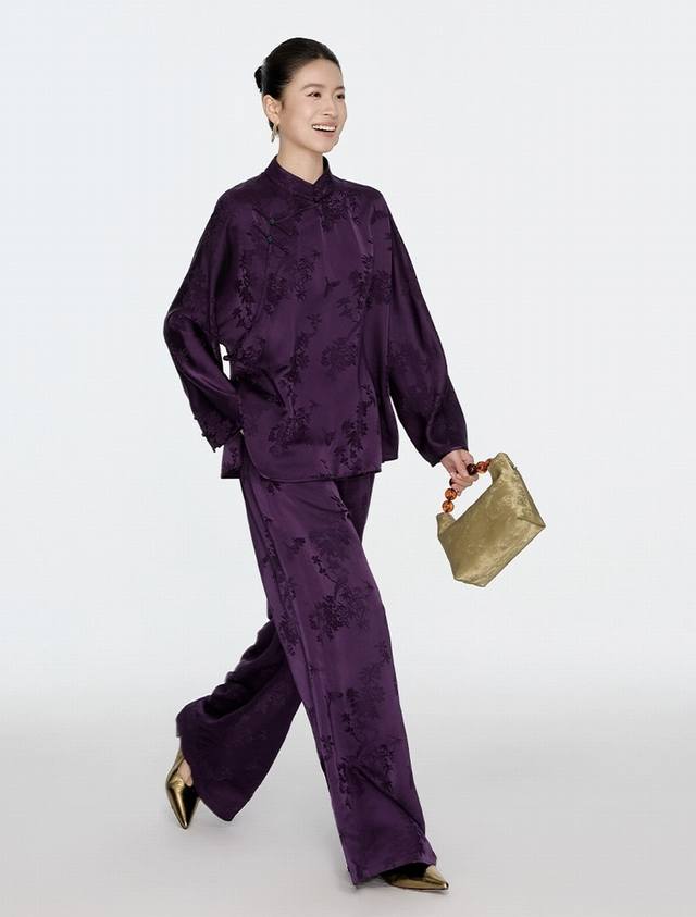 High-end jacquard button-down shirt + trousers two-piece suit, the jacquard Chi