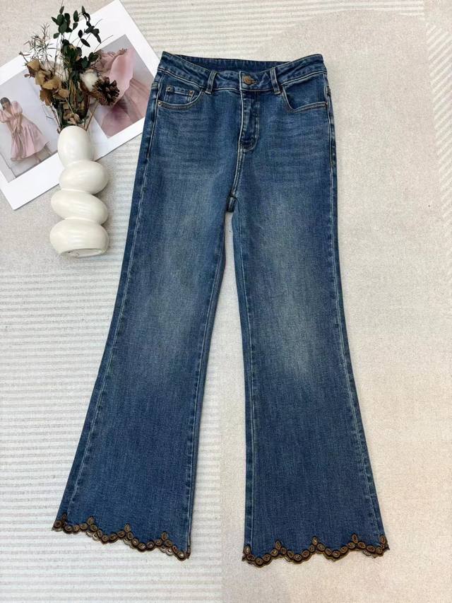 New autumn style hollow embroidered flared pants Size: 26-30