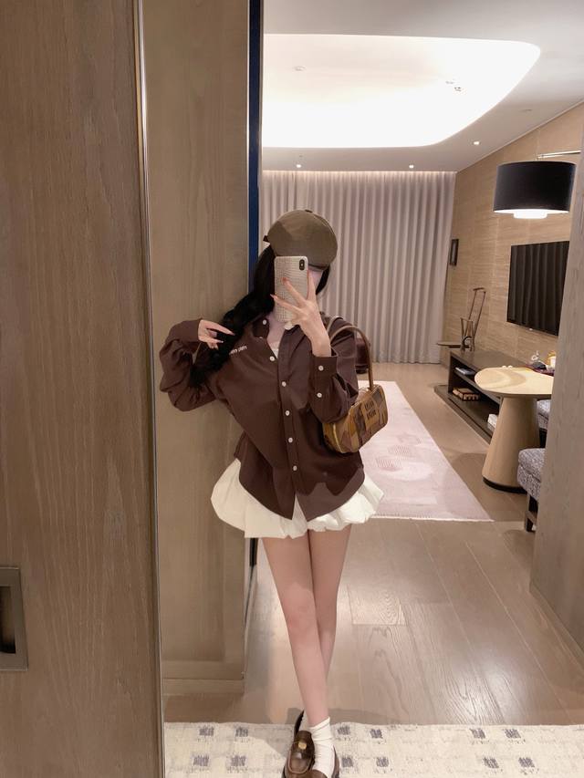 Miumi* Classic embroidered letter polo collar double-sided thickened beaded air