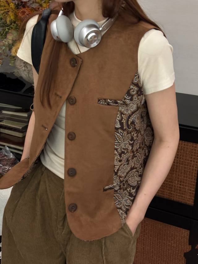 Heavy sheepskin splicing jacquard vest! Designer style high-end Chinese style sh