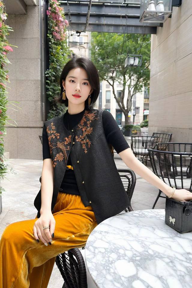 100% silk Xiangyunsha embroidered vest, two colors,