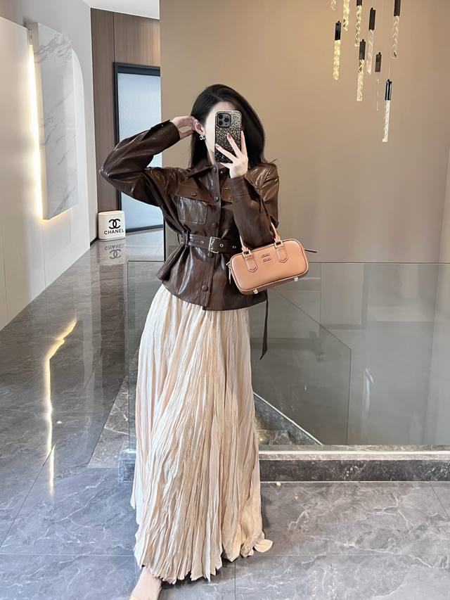 Leather jacket and skirt New leather jacket and skirt are beautiful, durable, fa