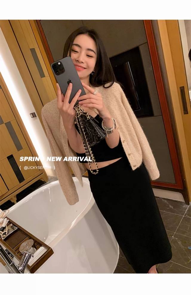 New American silver foil yarn sequin wool sweater cardigan top One size alpaca