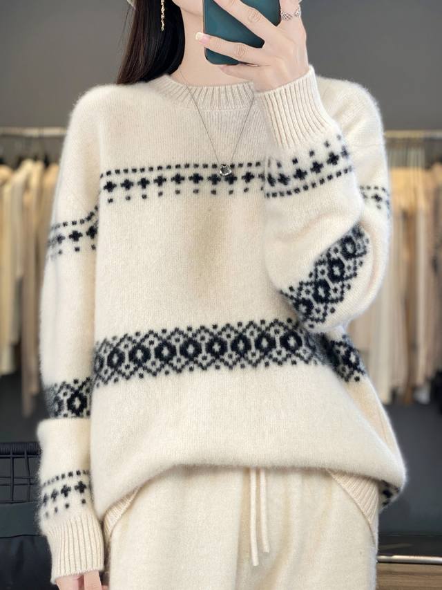 100% wool seven-needle thickened four-leaf clover jacquard sweater