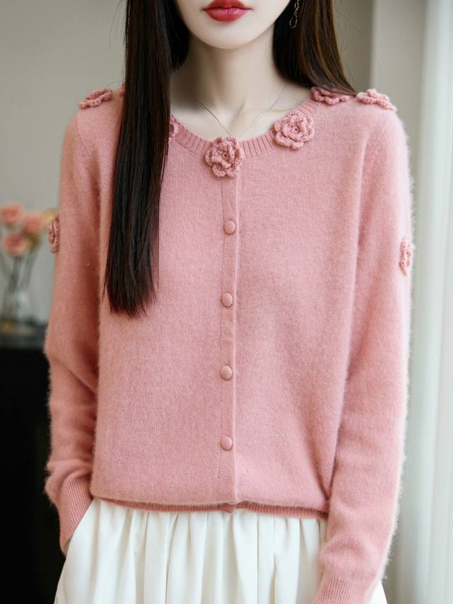 100% wool nine roses knitted cardigan