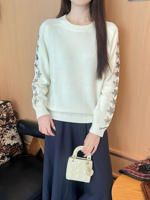 Dior#2025S Autumn and Winter New Embroidery Series Long Sleeve Top Sml Wool