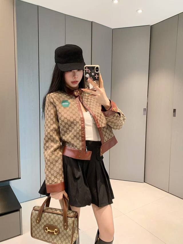 25Ss new Gucc* monogram jacquard denim suit ~ exclusive design, the models' uppe